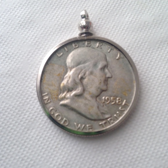 1958 Silver Half Dollar Coin, 18in 925 Chain - Picture 4 of 8